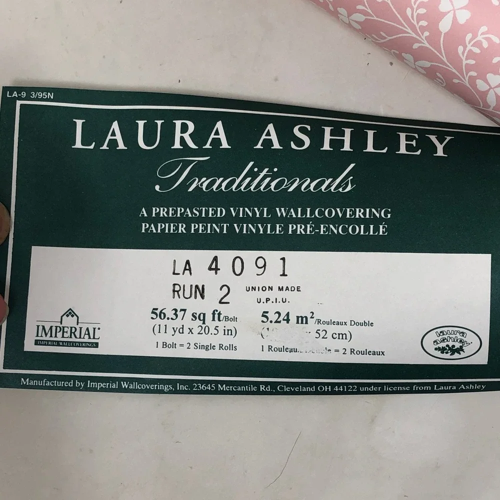 Vintage Laura Ashley Campion Wallpaper 1 Roll Vinyl Pink White Floral LA4091